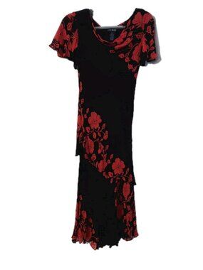 Eva Blue Womens Maxi Dress Size 6 Black Pink Floral Y2K Fairy Tiered Length 49"